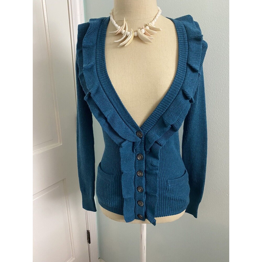 Banana Republic Women's Size XSmall V-Neck Button Knit Wool Blue Sweater